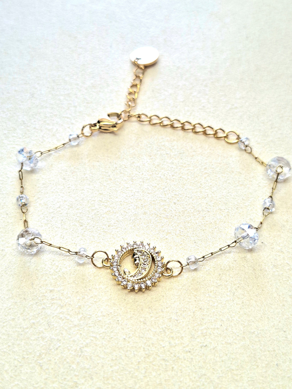 Pulseira Nossa Senhora com Cristais — Aço Dourado
