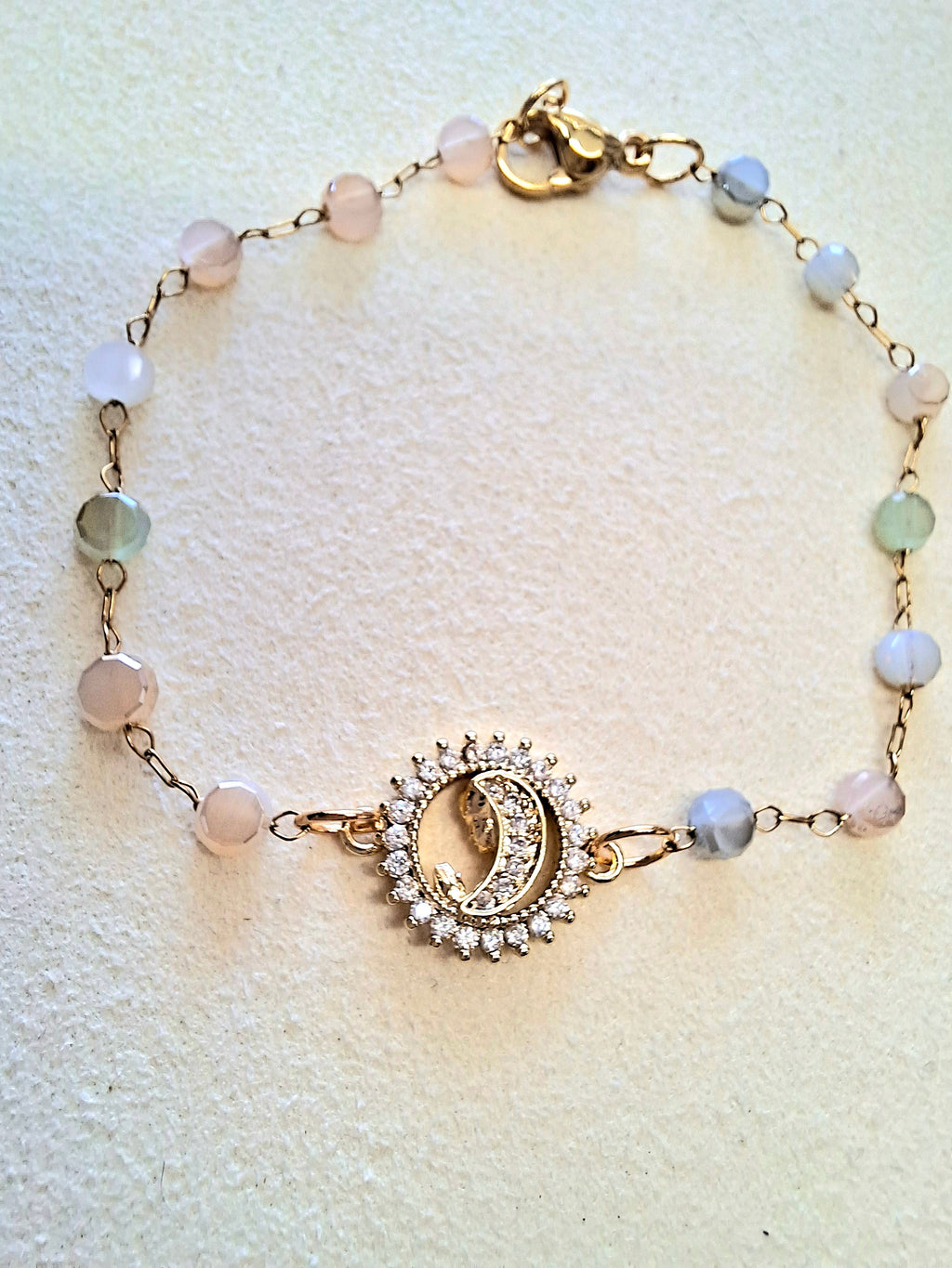 Pulseira Nossa Senhora com Cristais Multicolor — Aço Dourado