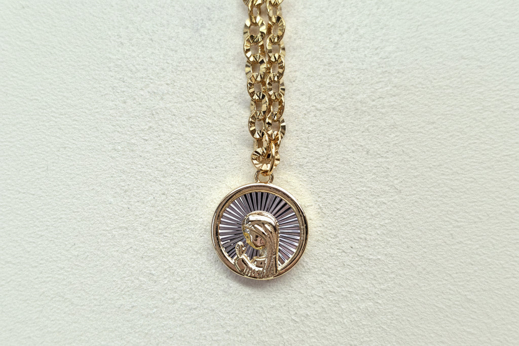 Colar Nossa Senhora – Aço Inoxidável Dourado com Medalha Fundo Prateado