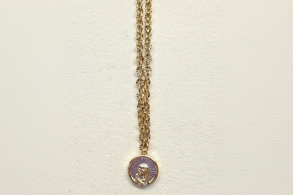Colar Nossa Senhora – Aço Inoxidável Dourado com Medalha Fundo Prateado