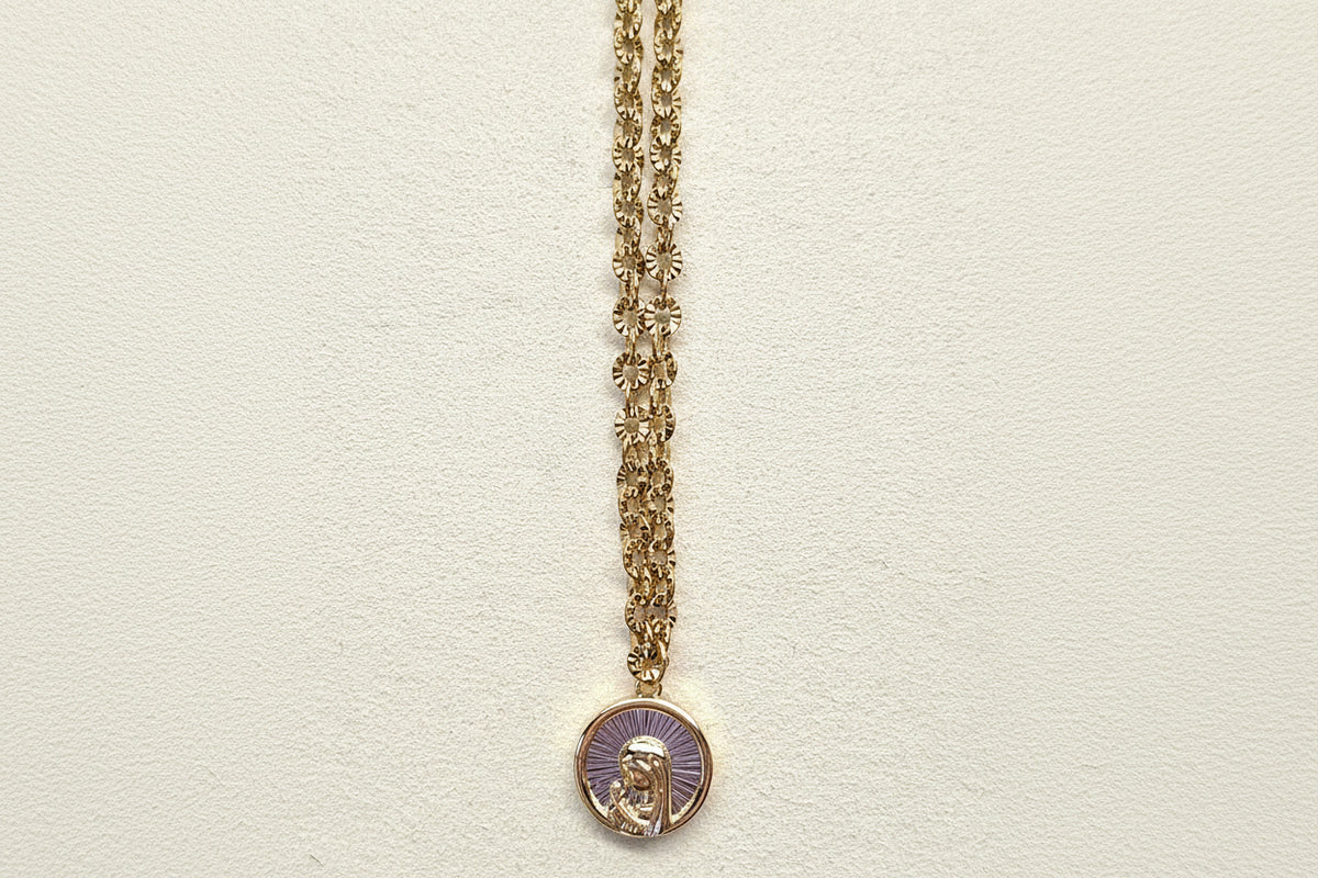 Colar Nossa Senhora – Aço Inoxidável Dourado com Medalha Fundo Prateado